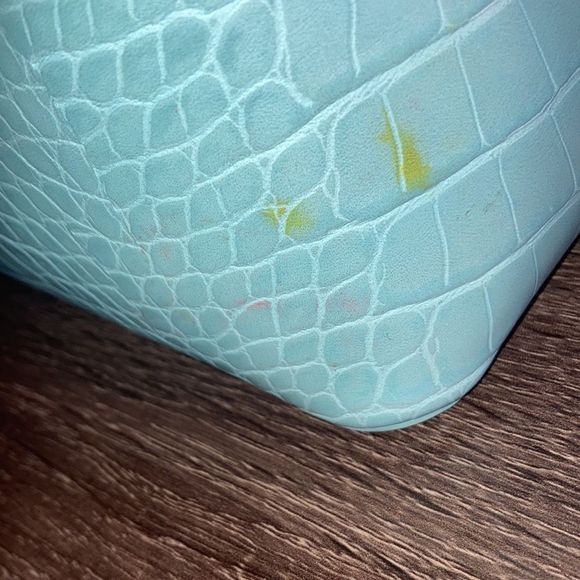 Womens Charles & Keith Shoulder Bag Teal w/ Hand Painted Flowers - Picture 7 of 13